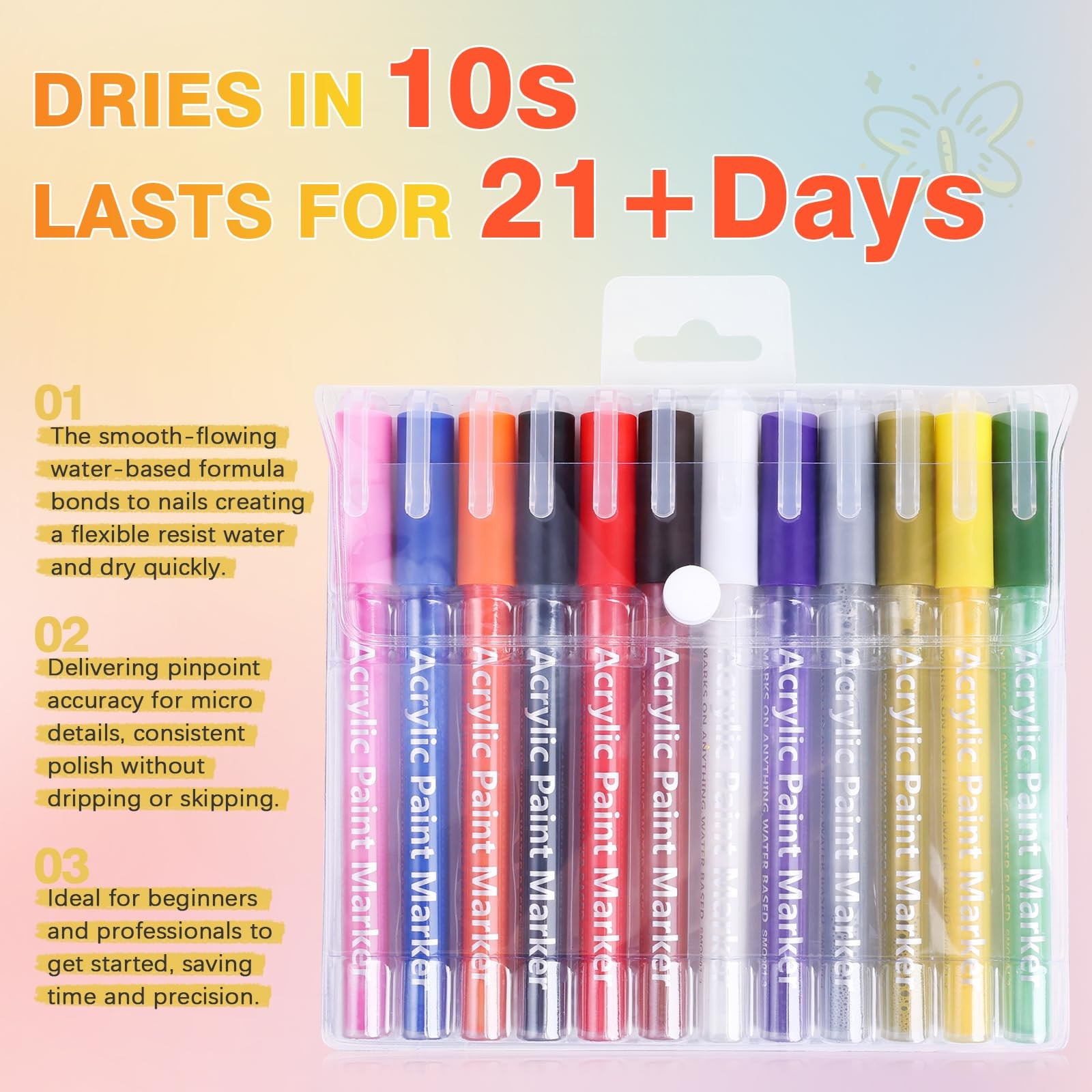 Nail Art Pens Set Fine Tips: 12 Colors 3D Nail Polish Acrylic Pens 0.7MM