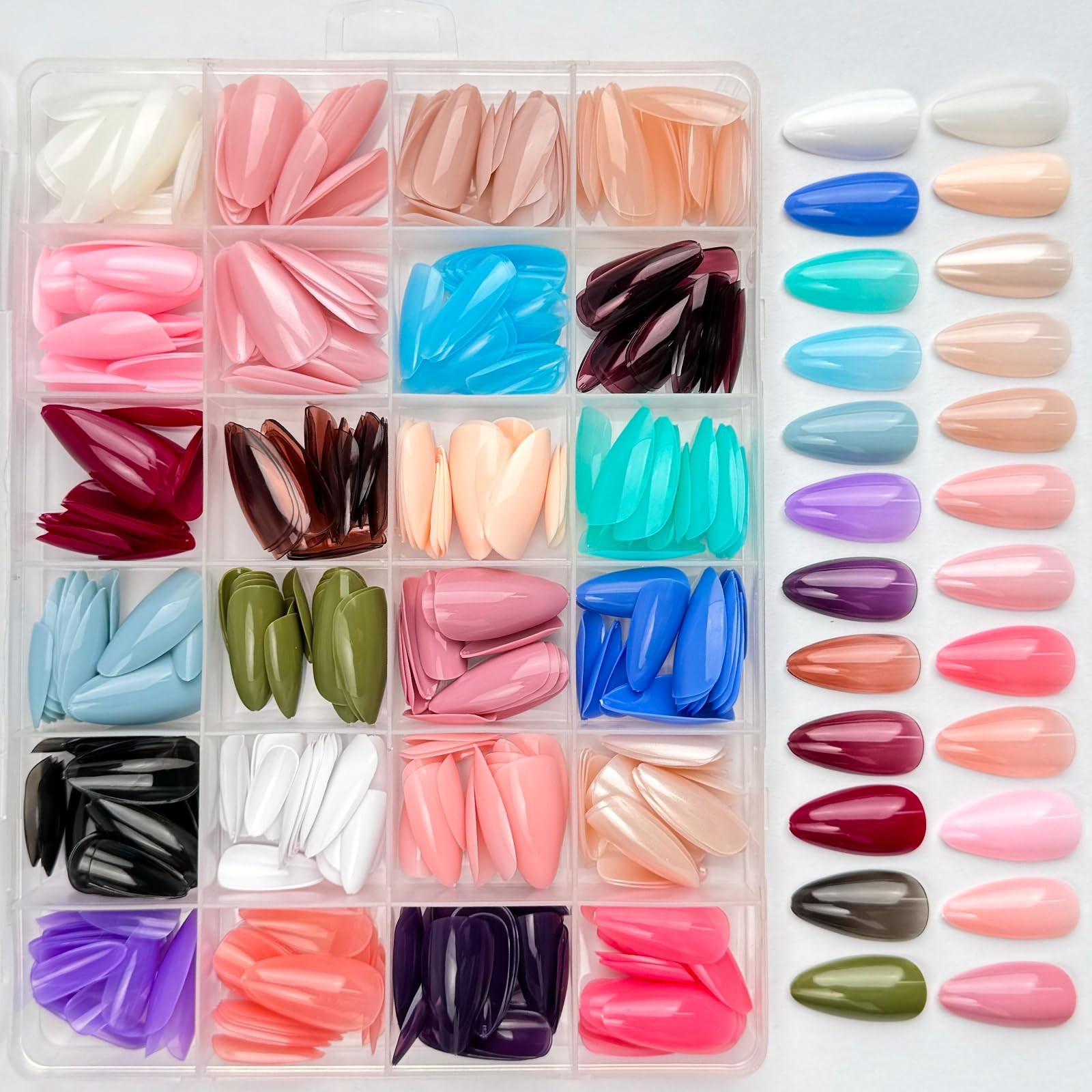 576 Pcs Press on Nails Medium Almond Fake Nails Solid Color False Nails 24 Co…