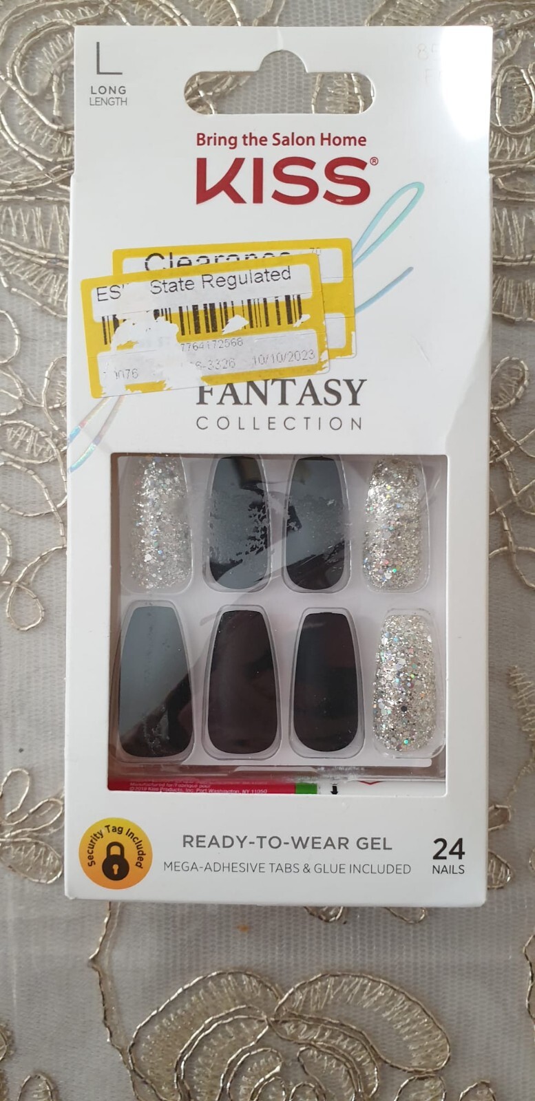 KISS Gel Fantasy Collection Long, Matte Black & Chunky Silver (Damaged Package)