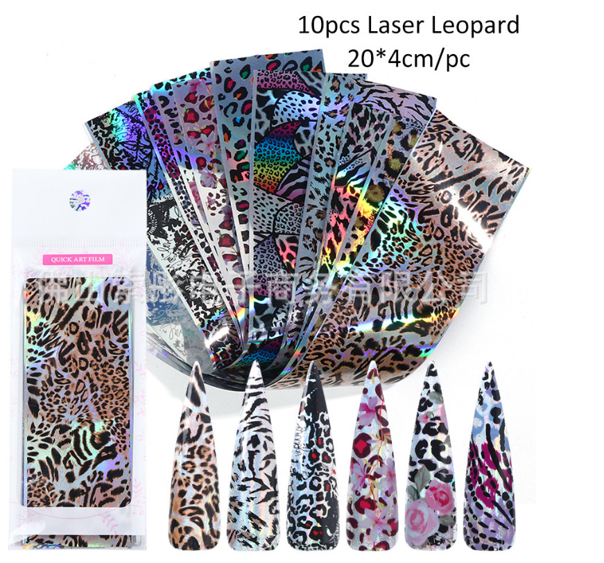 10 pcs Stylish Cheetah Leopard Print Nail Foil Film Transfer Decal Manicure NS46
