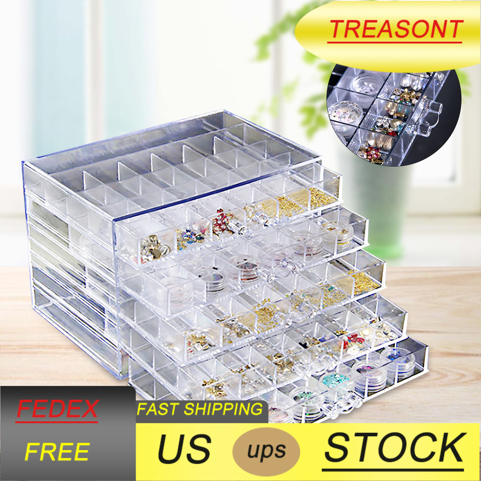 5 Layers Nail Art Supplies Display Organizer 120 Grids Nail Art Storage Box