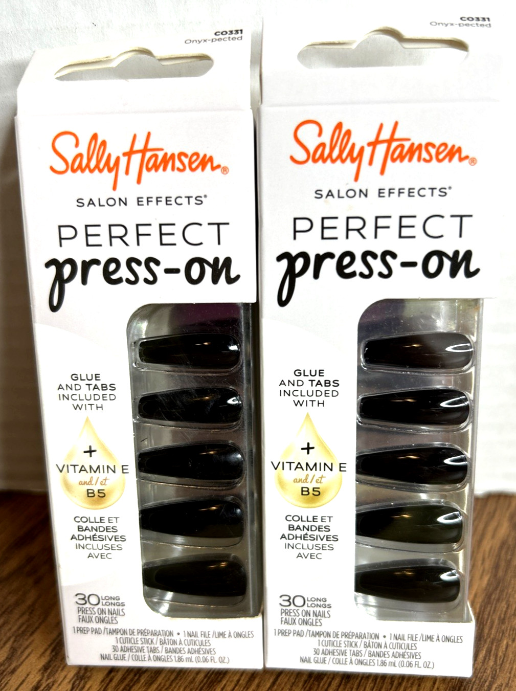 Sally Hansen Perfect Press-On Nails, Onyx-pected CO331 Coffin Blk Long Lot of 2