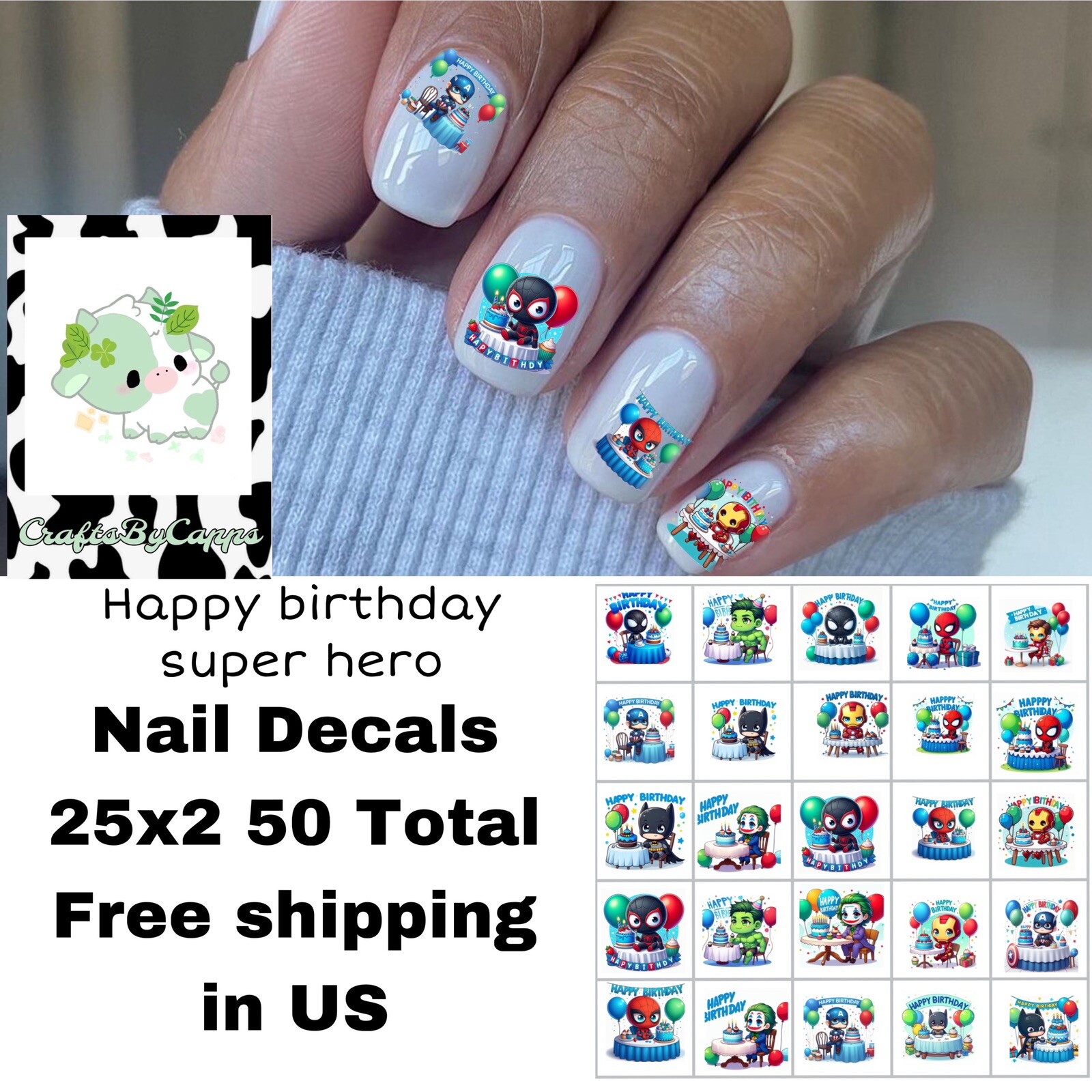 Super Hero Happy Birthday Nail Decals Set Of 50