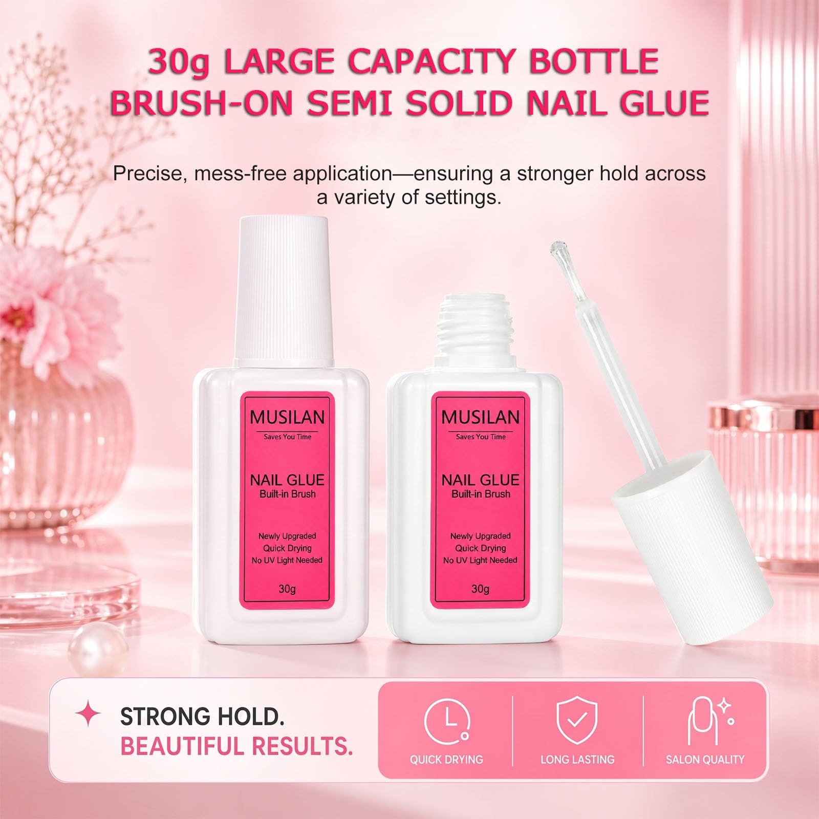 Super Strong Nail Glue, 30g Brush on Nail Glue for Press Ons Nails