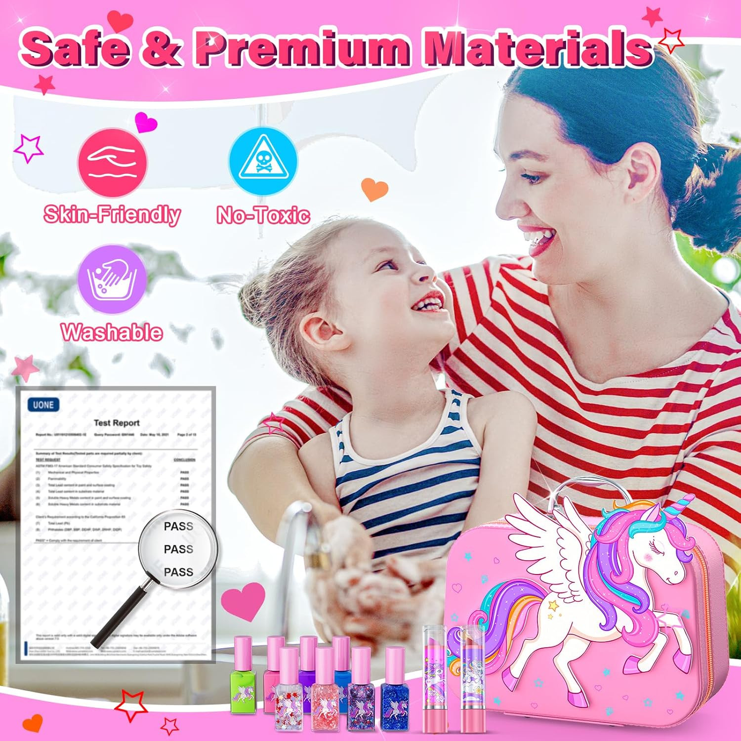 Kids Nail Polish Set Girls Washable Peel Off Non-Toxic Nail Art Kit Dryer Gift