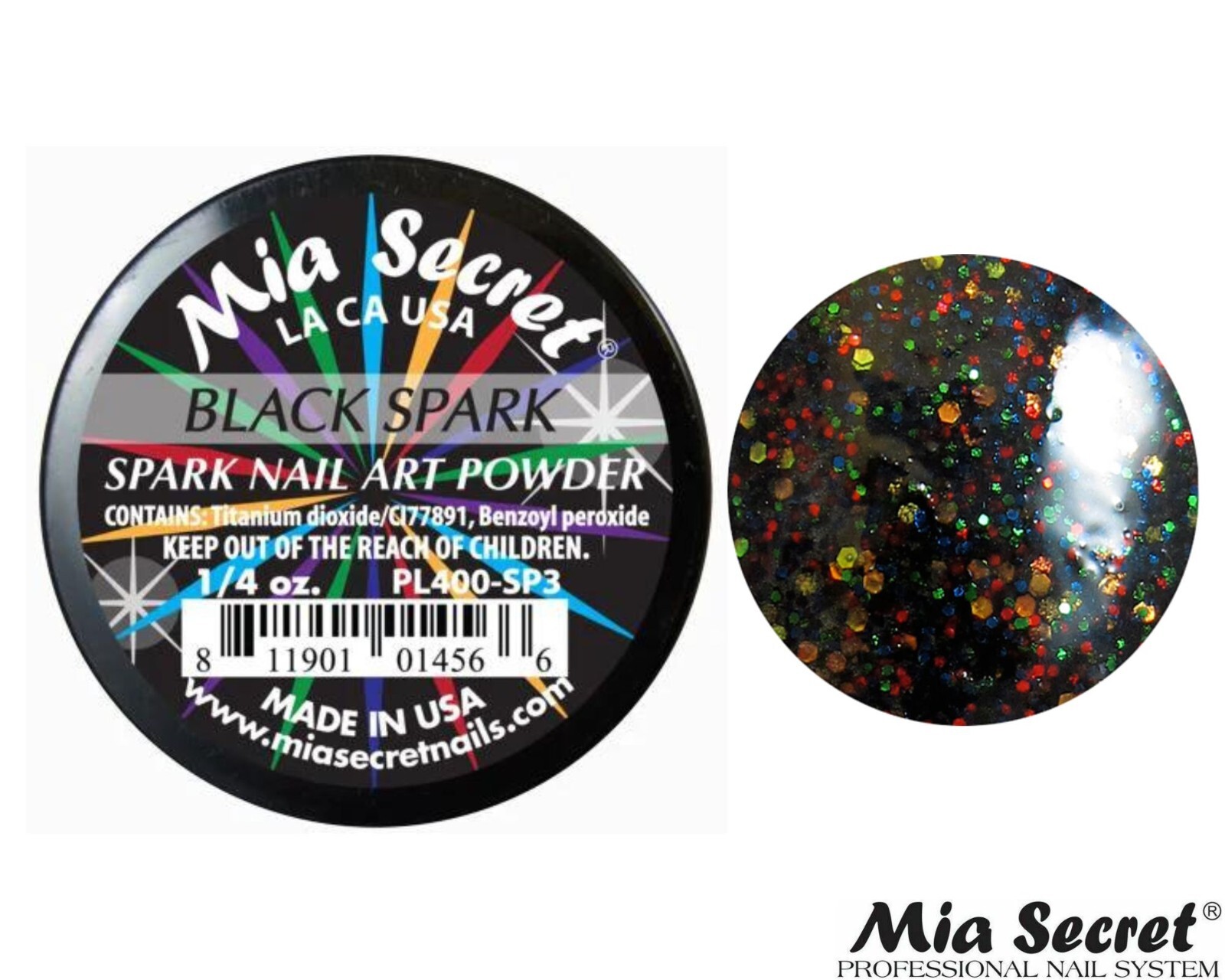 Mia Secret Nail Art Powder Spark Collection (BLACK) 1/4oz