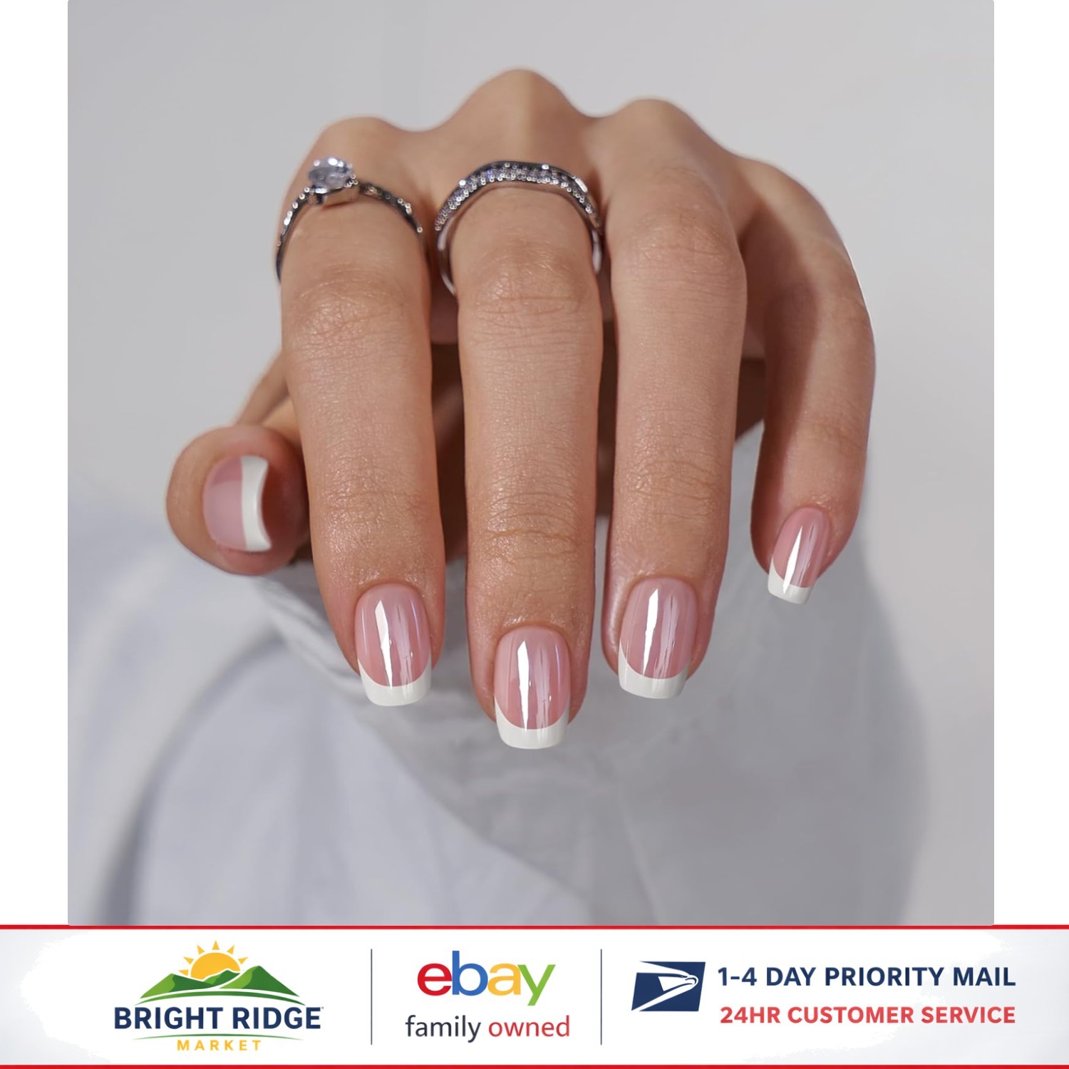 Square Press On Nails Kit – 30 Soft Gel Nails in Elegant French Style