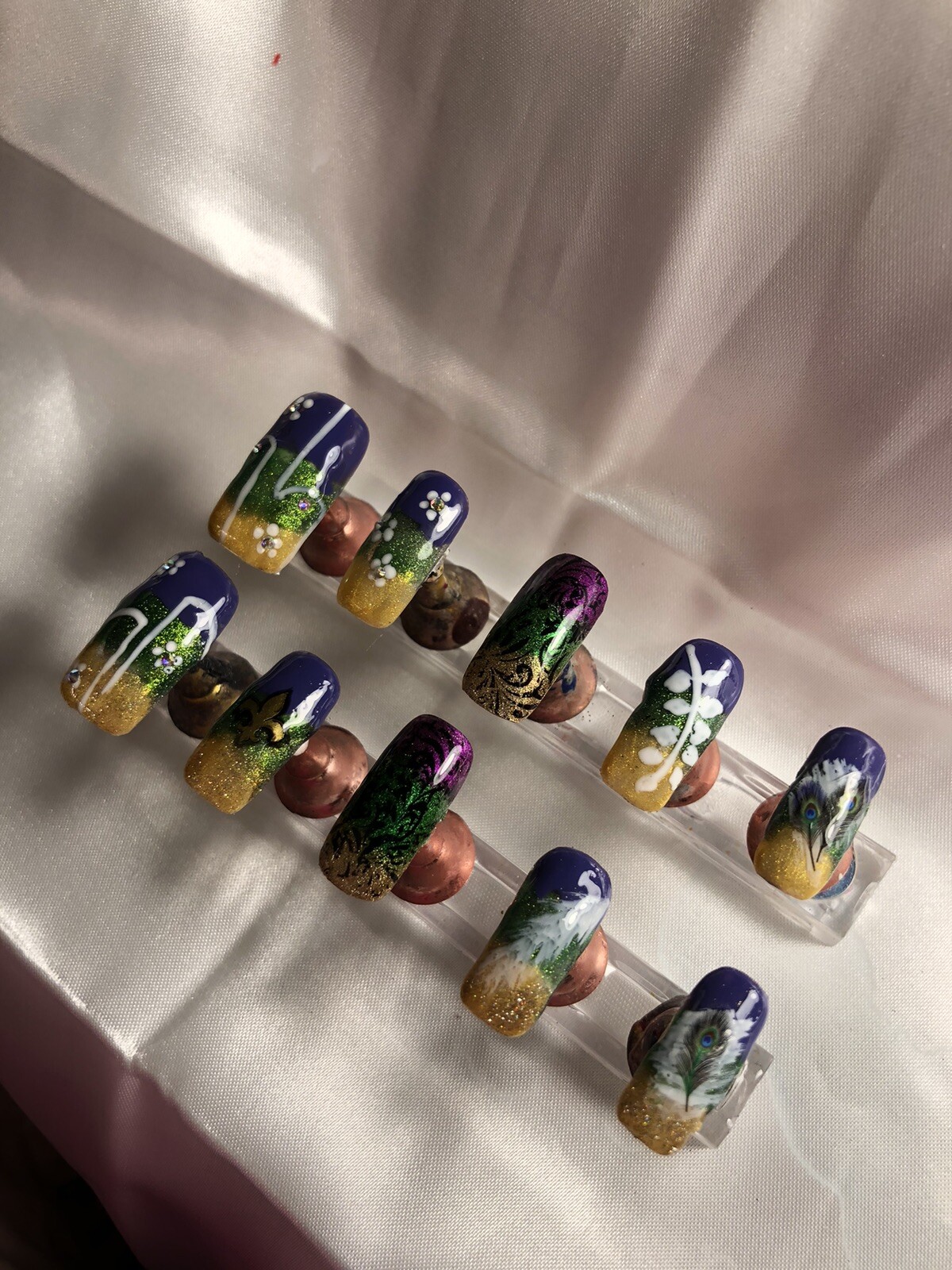Z NAILZ! Gorgeous Set Of Custom Handmade MARDI GRAS Press On Nails