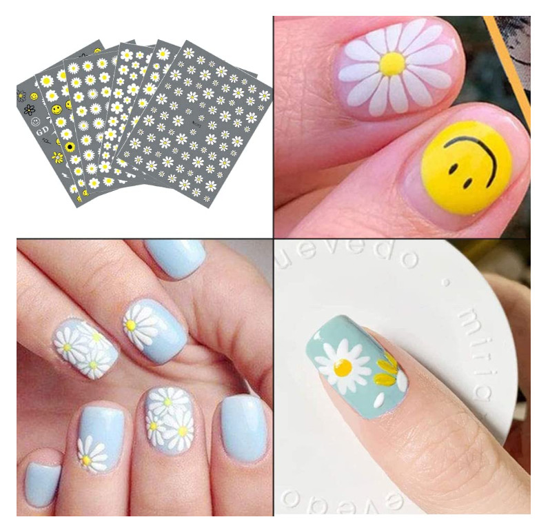 Daisy Nail Art Stickers Self-Adhesive Decal Daisy Flower Emoji Happy Face NH18