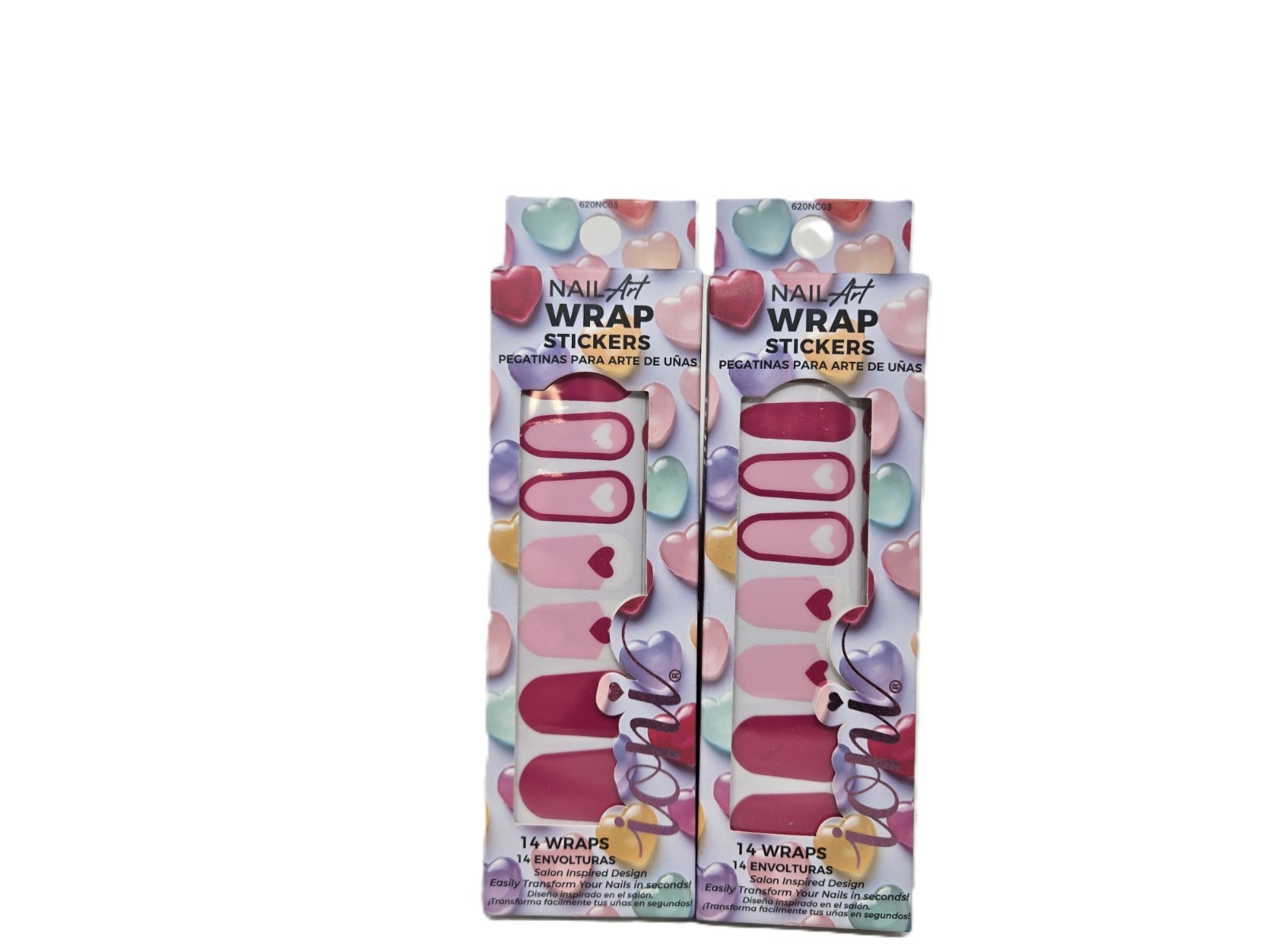 IONI Cosmetics 620NC03 Hard Candy Heart-Patterned Full Nail Art Stickers – 2 PK