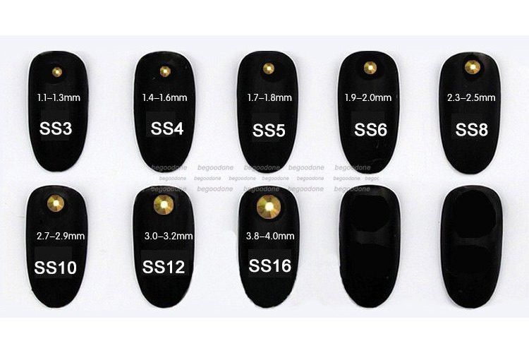 1440pcs Flat Back Gold Nail Art Decorations Crystal Glass Rhinestone SS3-SS20