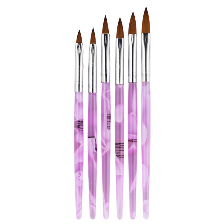 6Piece Nail Art Brush Tools Crystal Handle Acrylic UV Gel Carving Glitter Pens