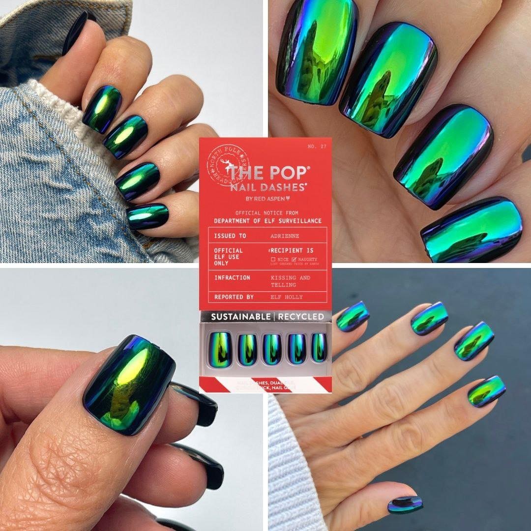Red Aspen Press On Nails-I Can Explain, Adrienne Short • Coffin • Chrome