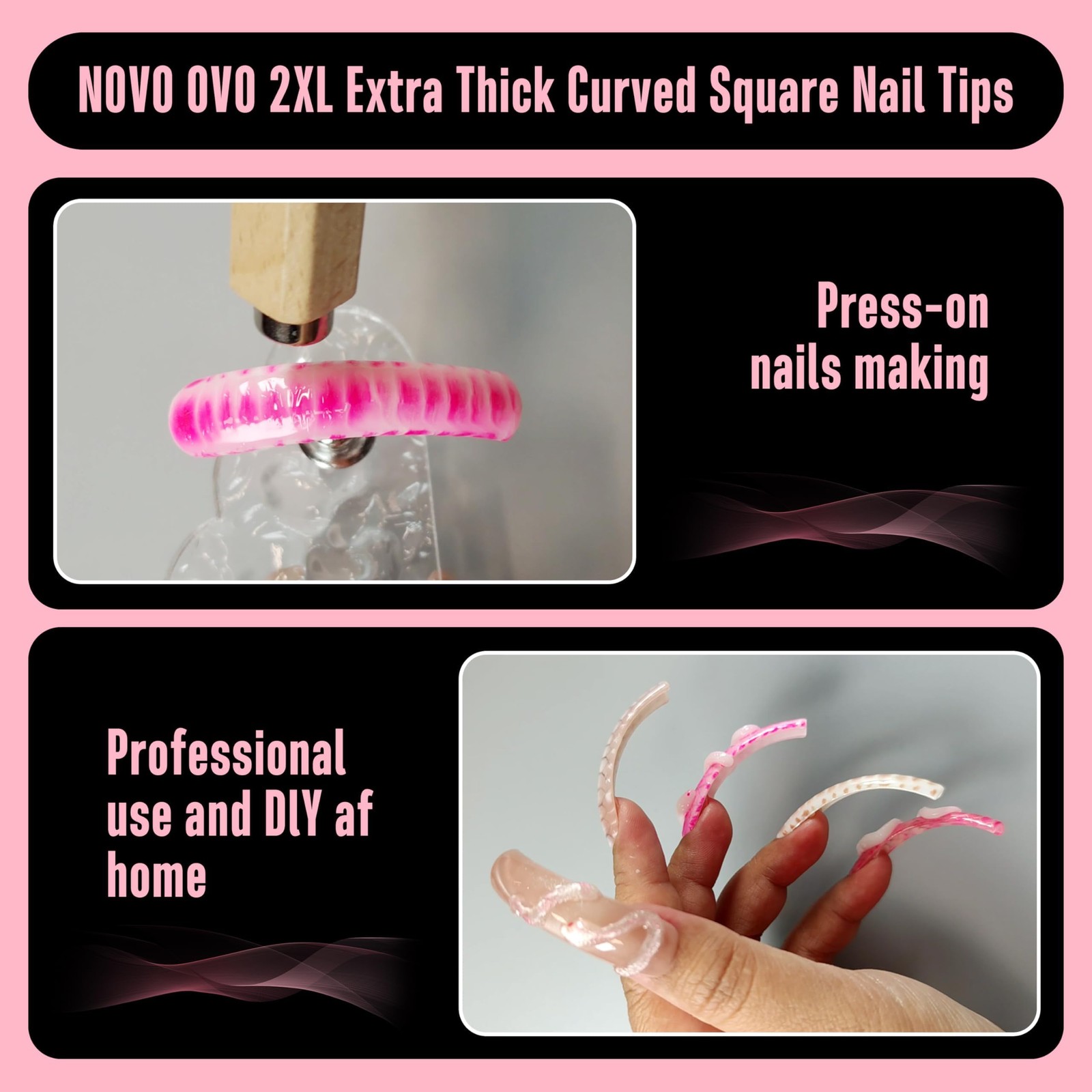 NOVO OVO Halloween XXL Curved Nail Tips Press 2X-Large, Queen Square Pro 300