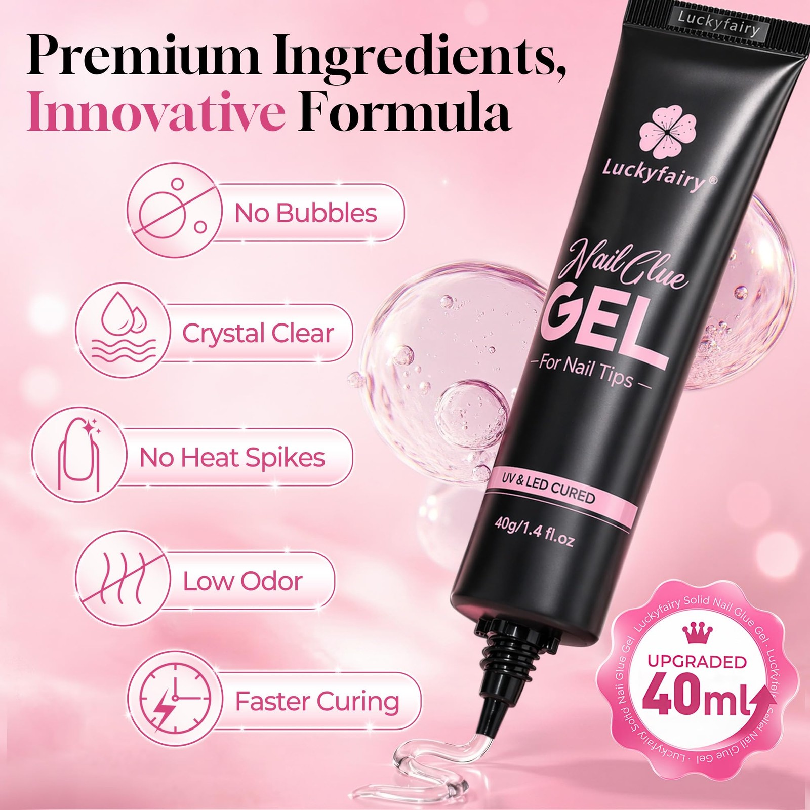 40ml Nail Glue for Nail Tips Solid Nail Glue Gel, Cured Needed, Easy Soak Off…