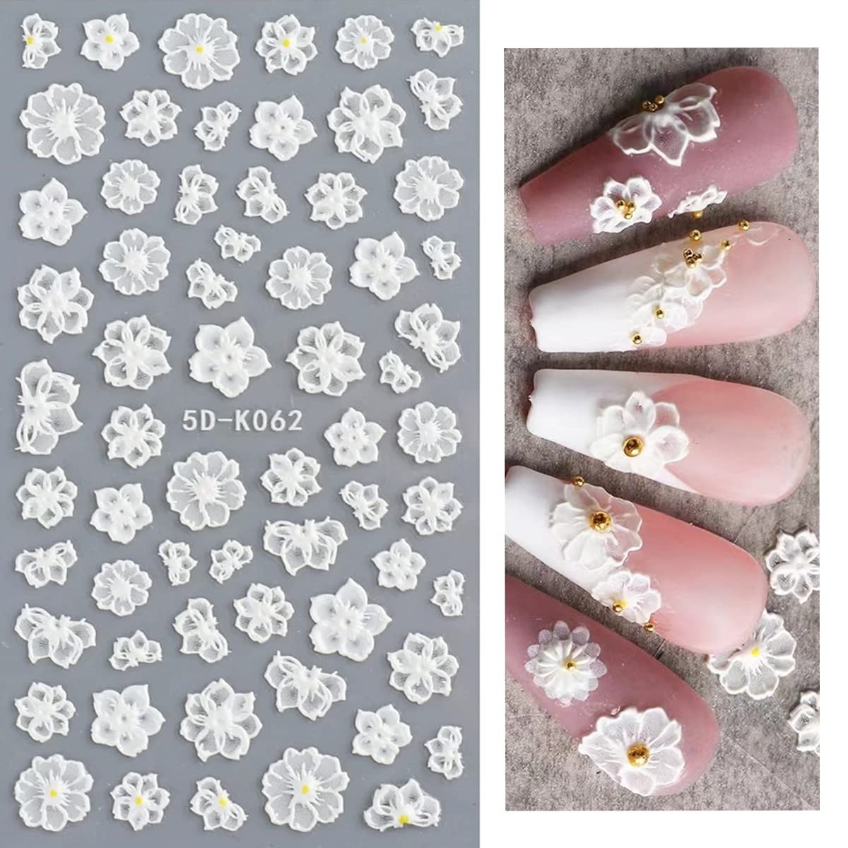 5D Flower Nail Art Stickers – 6 Sheets Self-Adhesive Decals, Luxury Spring Desig