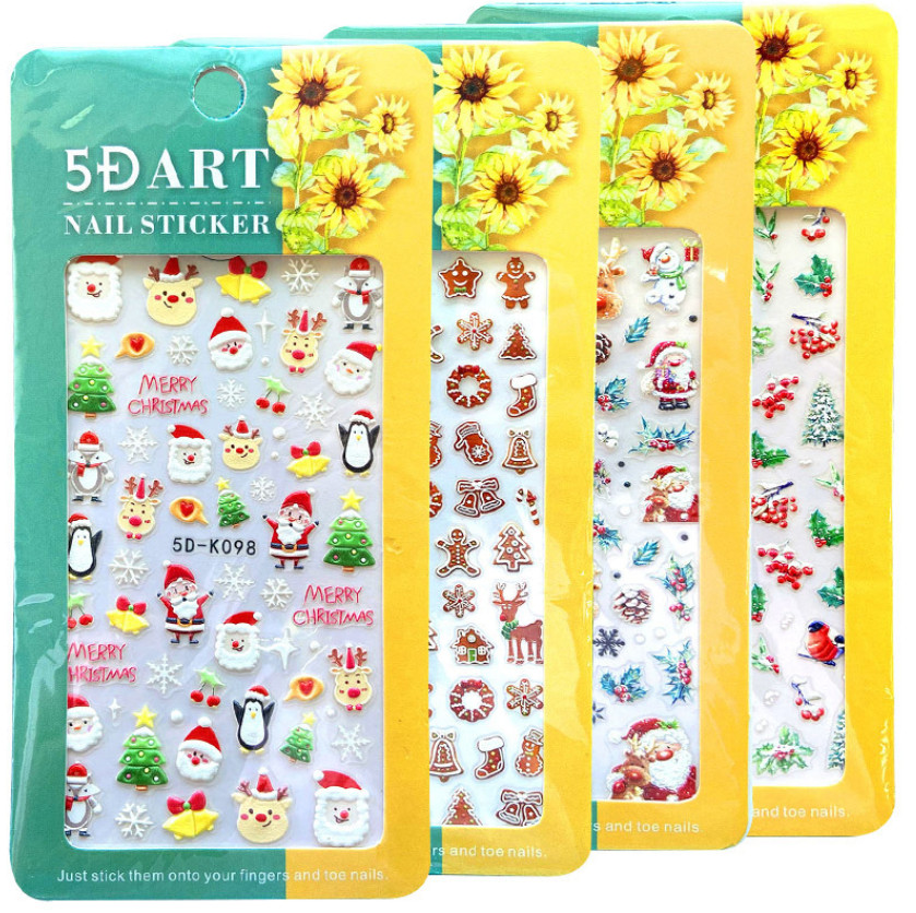 5D Embossed Stereoscopic Christmas Snowflake Nail Art Stickers Self Adhesive NH8