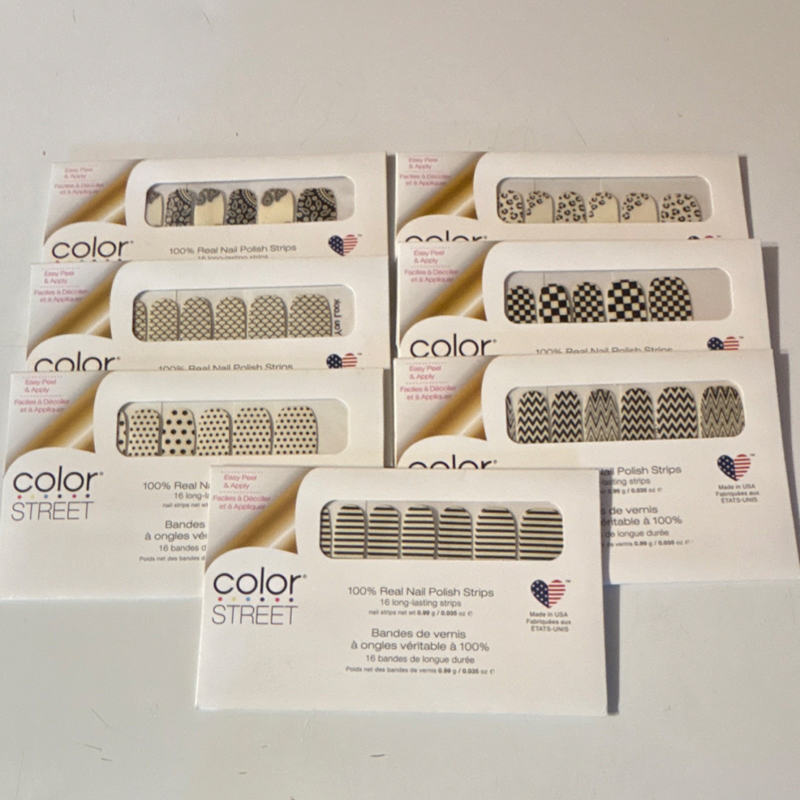 Color Street Patterned Black & White Nail Polish Strips Easy Peel & Apply Lot