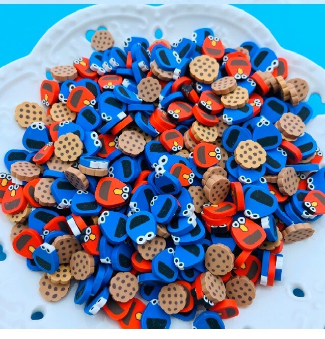 10 x Cookie Monster Elmo Nail Fimo Polymer Clay Slices Nail Art Tips Manicure
