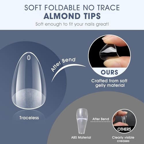 Gel Nail Tips: 240 PCS Pre-Shaped False Acrylic Nail Tips Clear Short Almond