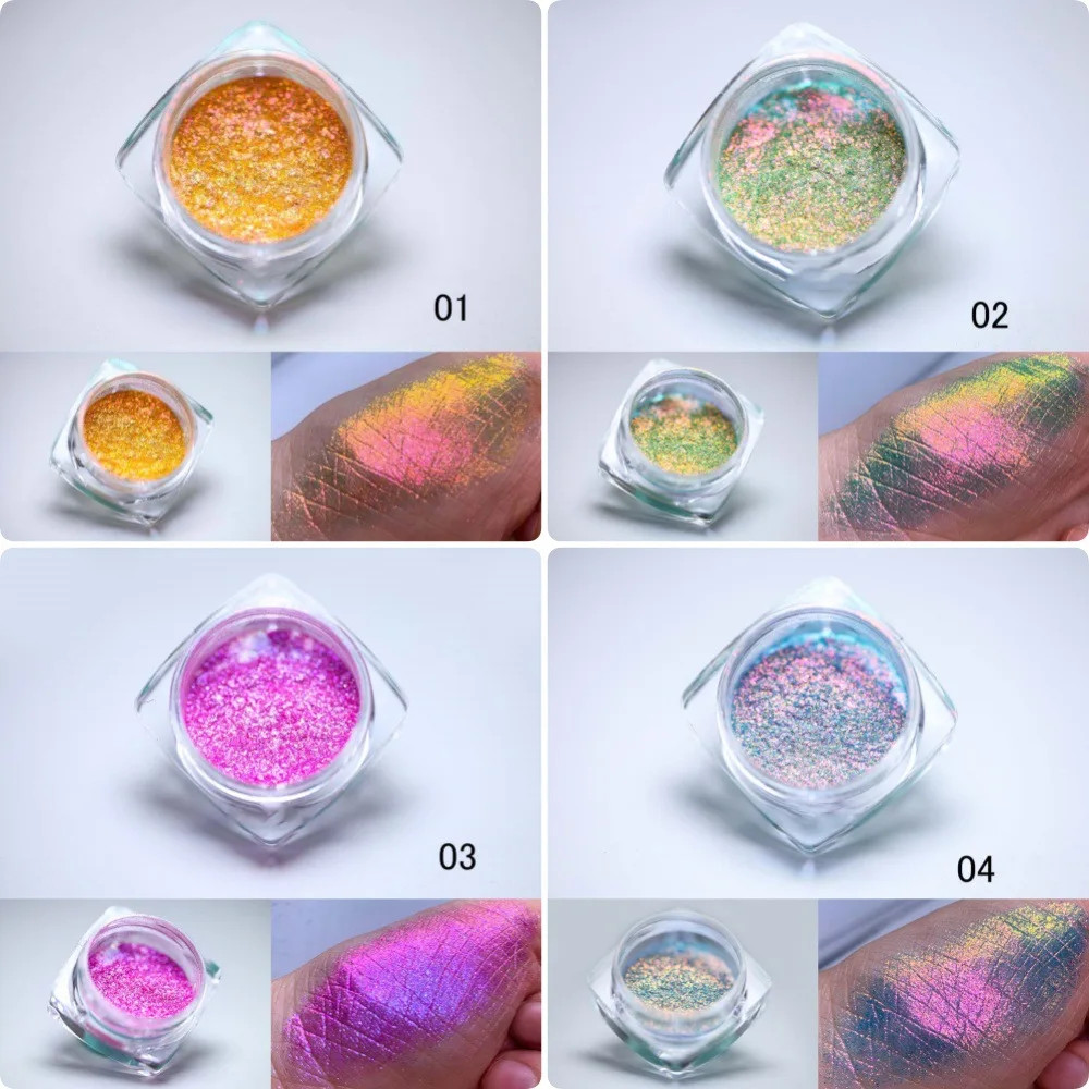 1 Box Multichrome Chameleon Nail Powder Glitter Aurora Neon Chrome Pigment Dust