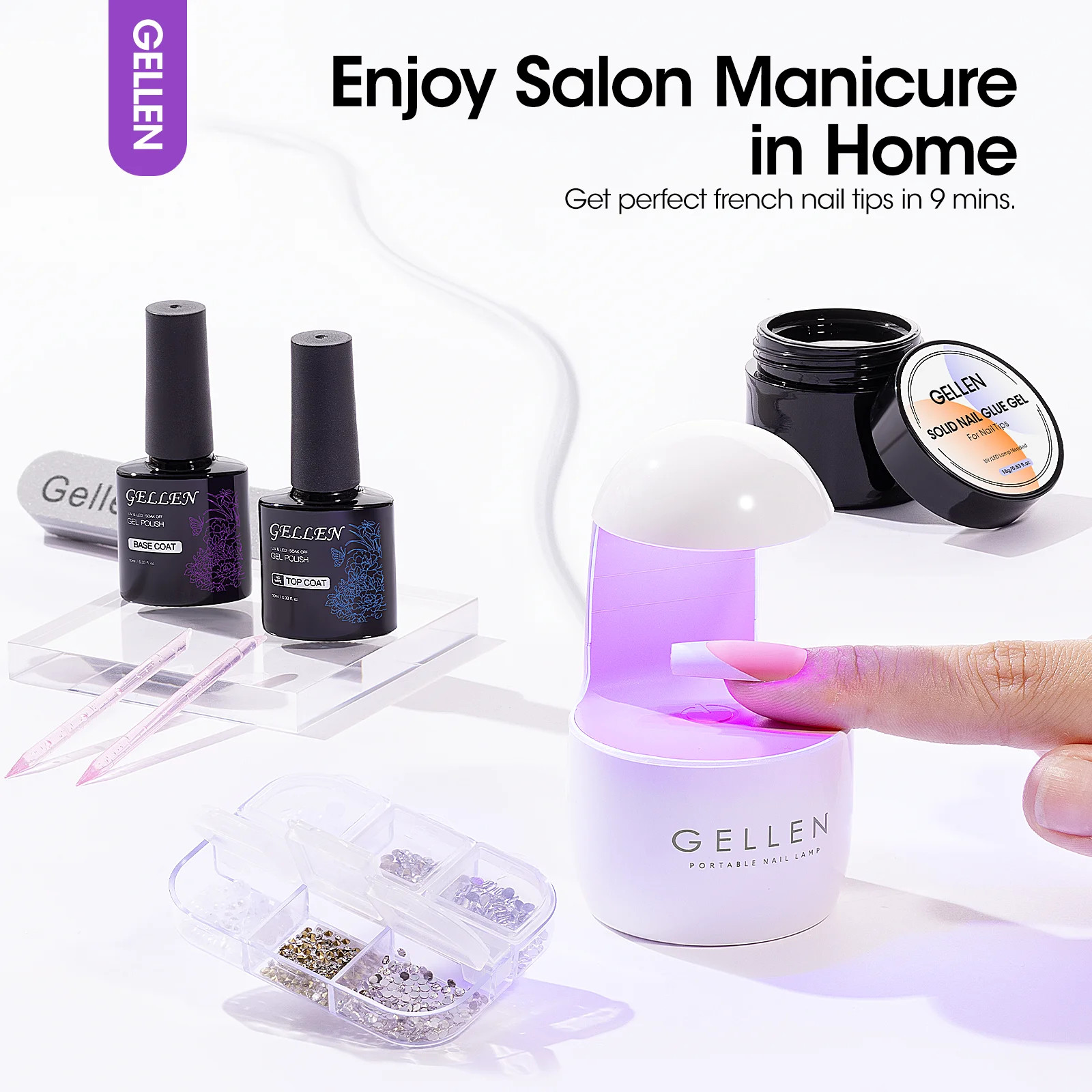 French Tips Gel Nail Kit – 240 Pcs Brown Long Square, Salon Acrylic Fake Nail Ki