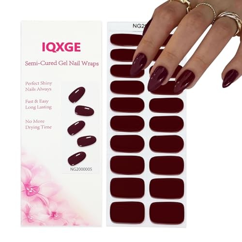 Burgundy Semi Cured Gel Nail Strips 20Pcs Gel Nail Stickers Polish 03-burgundy