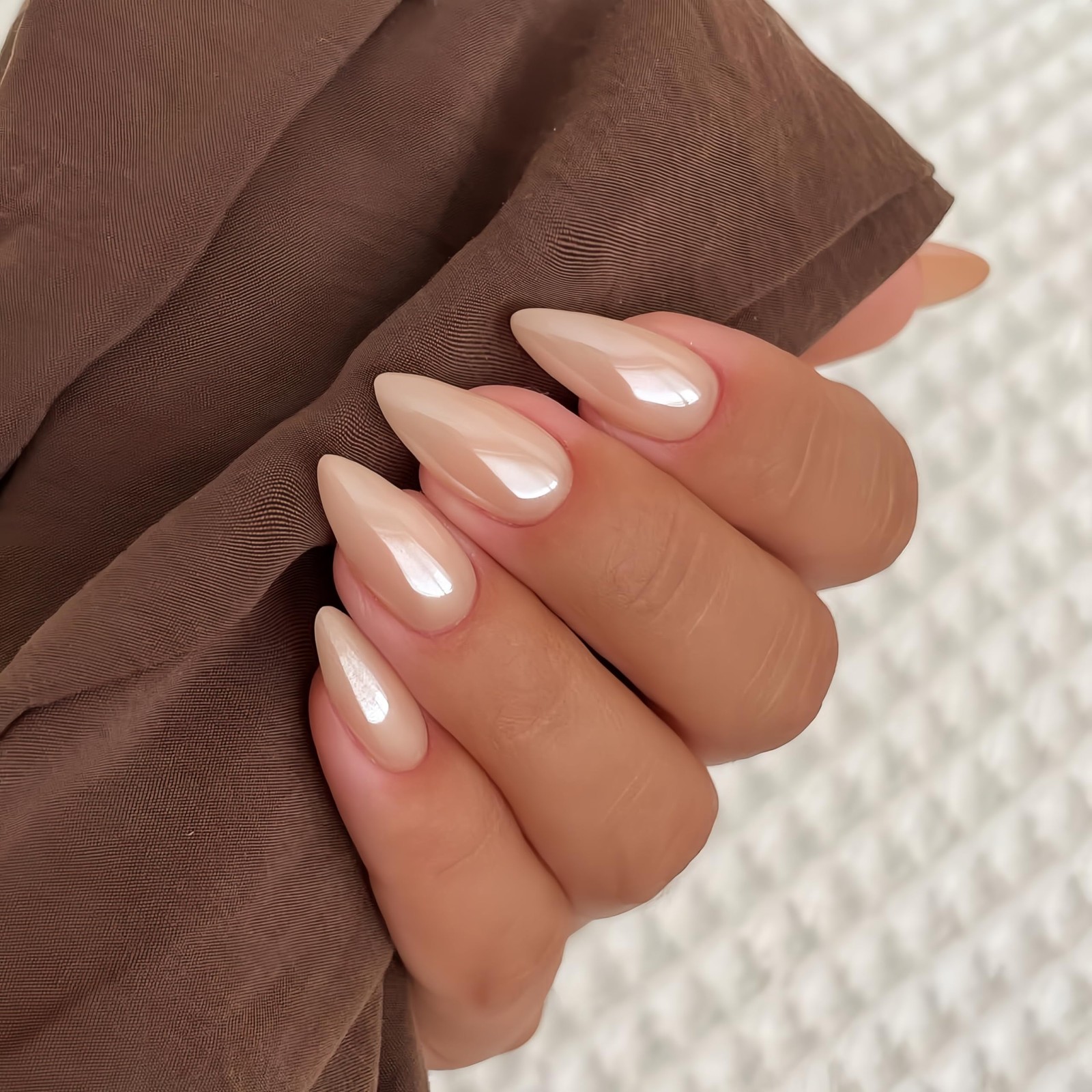 SXVME Chrome Press on Nails Almond, 0.04 Fl Oz (Pack of 24), pure nude
