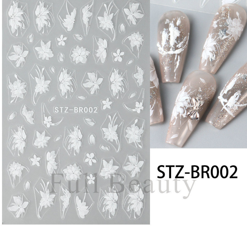 3D White Lace Flower Nail Art Lily Petal Floral Matte Effect Nail Stickers NH27