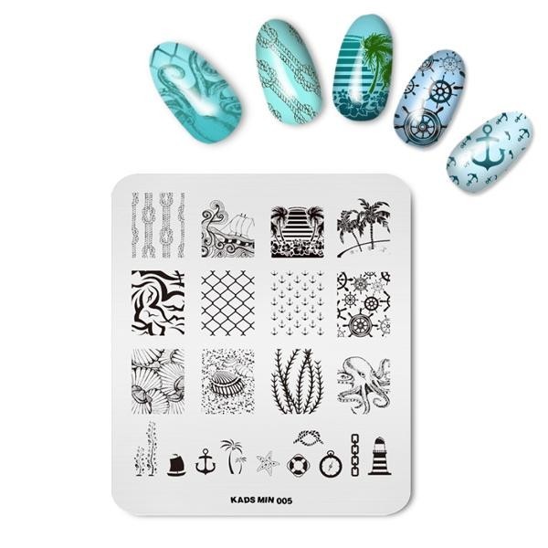 KADS Min 005 Nail Stamp Plate Template Series Beach Ocean Sea Sailor Anchor Tree