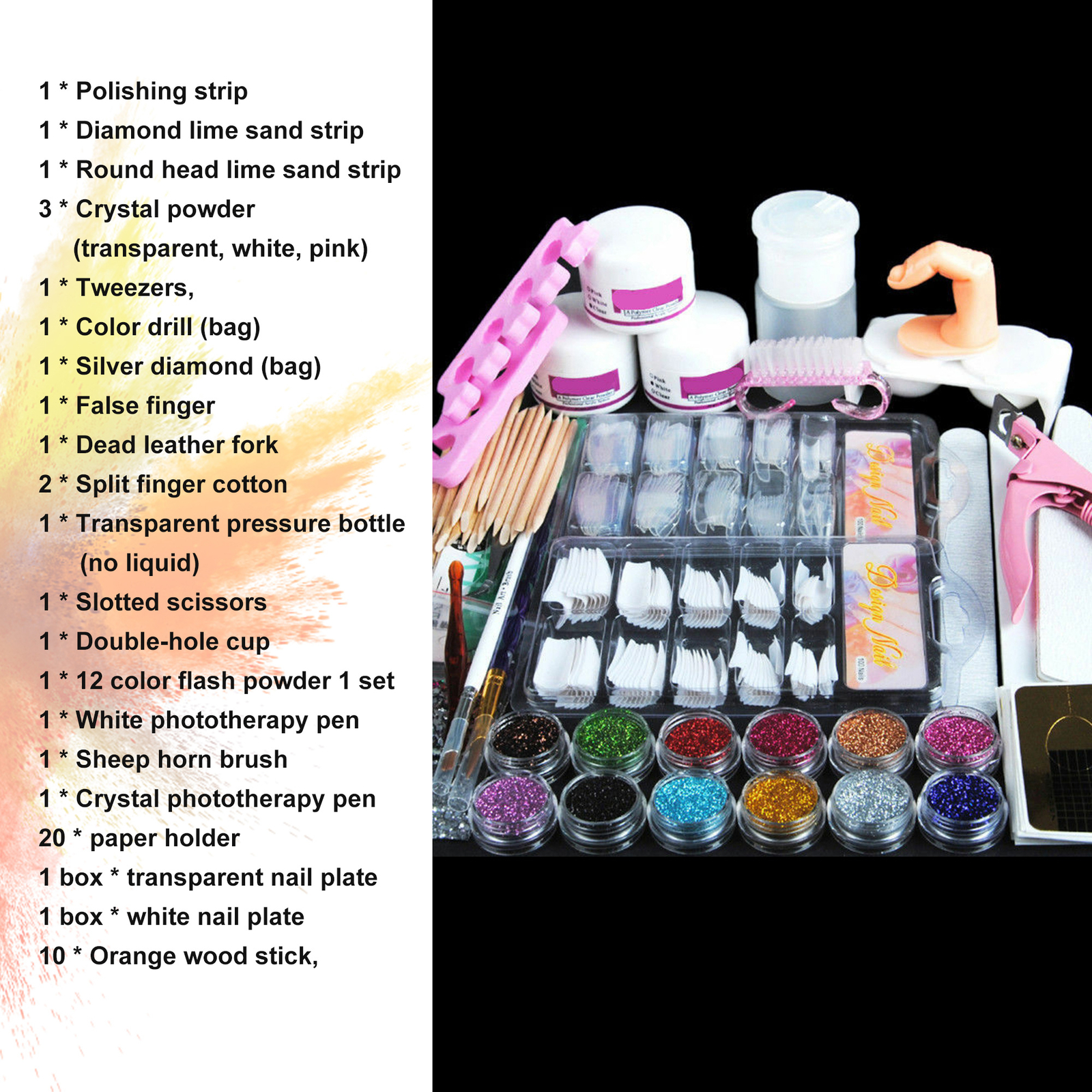 Acrylic Nail Kit Acrylic Powder Glitter Nail Art Manicure Tool Tip Brush Set