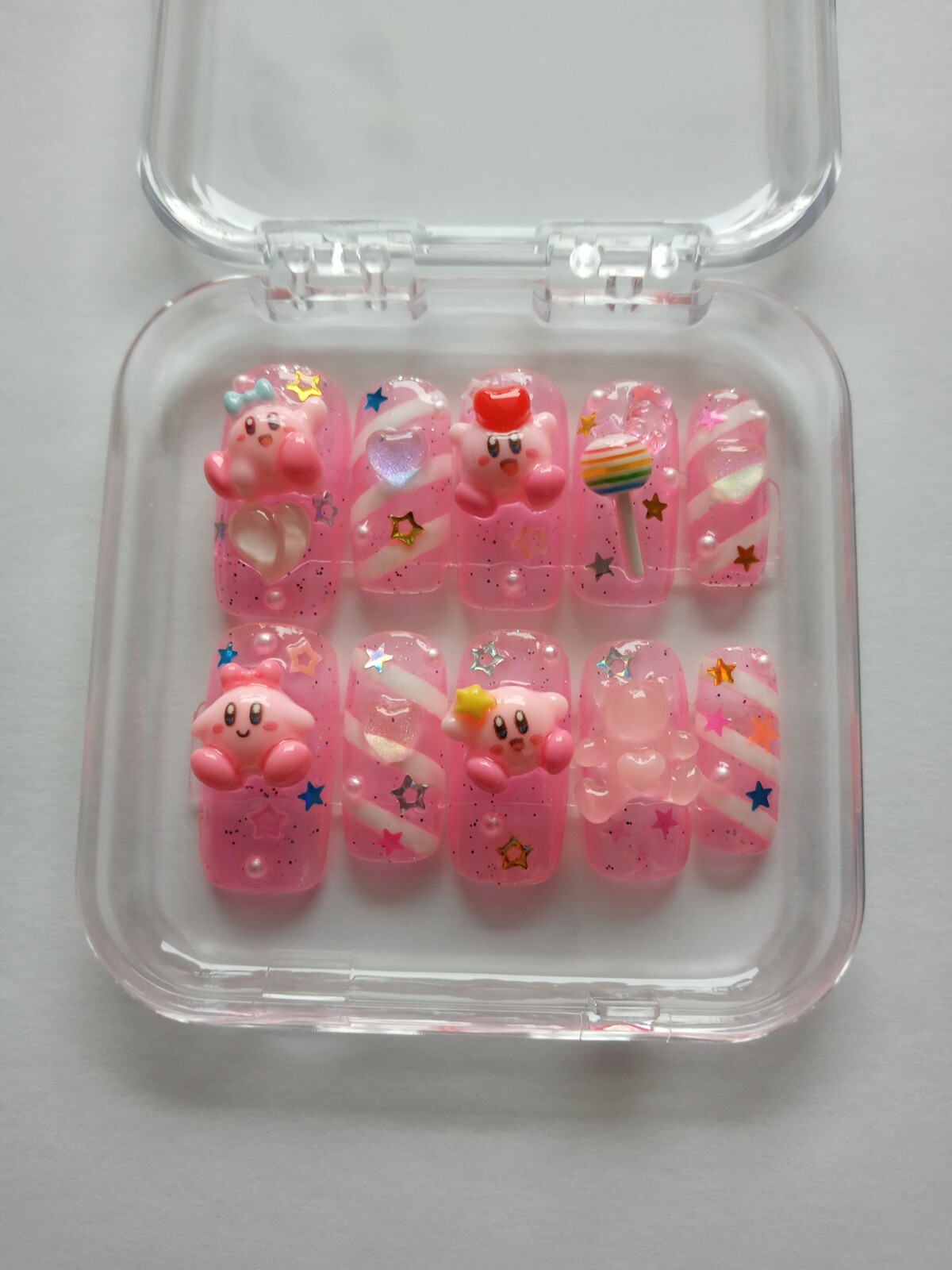 Handmade Press on Nails Y2k, Kawaii,Kirby,Made to order “Pick “.