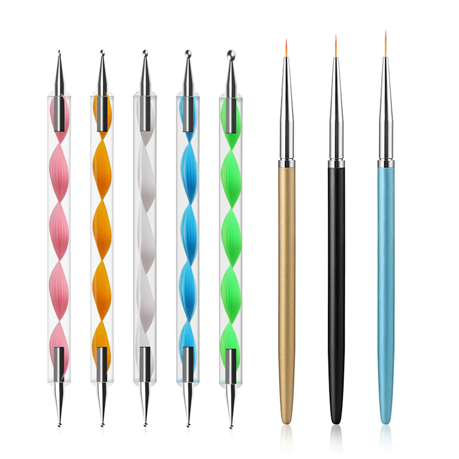 Nail Dotting Tools Set 5PCS Dual-Ended Dotting Pens 3PCS Nail Art Brushes for