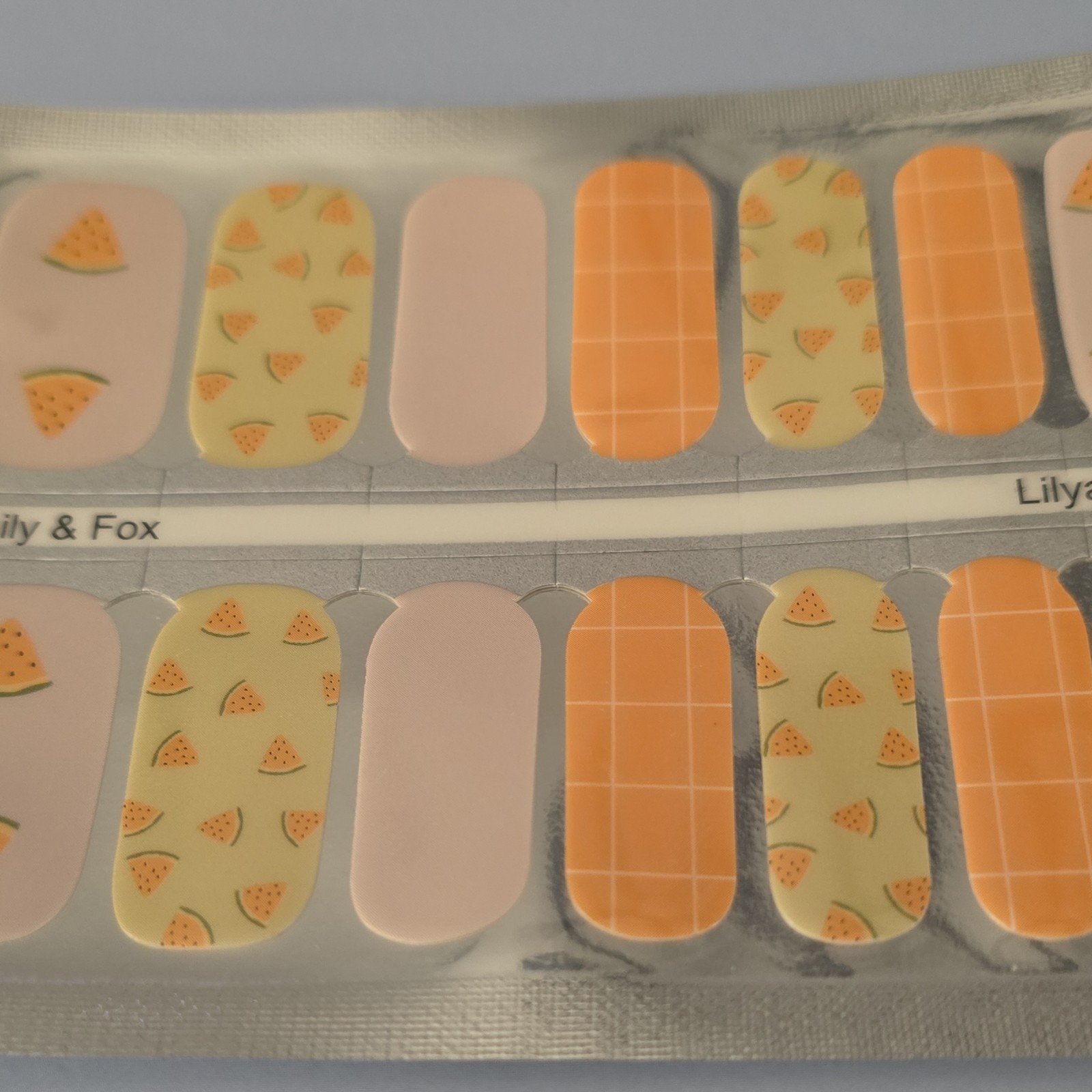 Lily & Fox Nail Wraps – Watermelon Fruit Peach Beige Orange Green – Full Cover