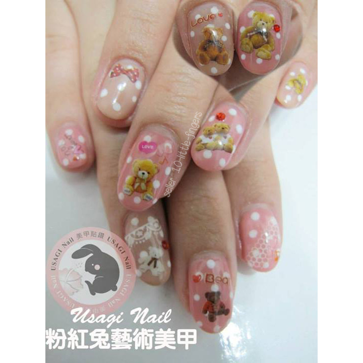 x1 set of cute Teddy Bear Nail Decals / Cute Kawaii Brown Rainbow