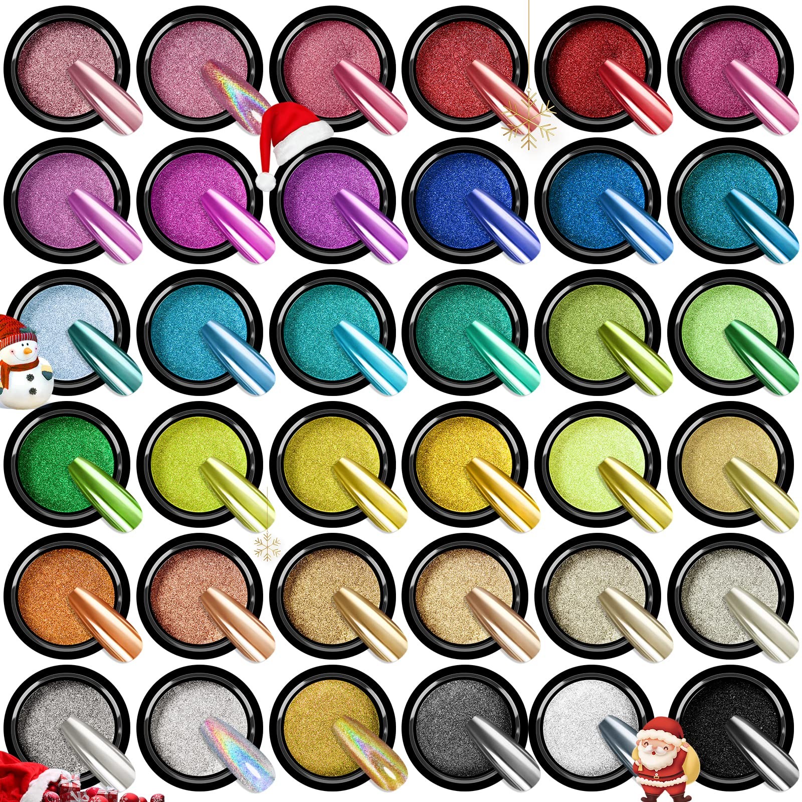 SAVILAND Mirror Chrome Nail Powder Set, 36 Colors | Ultra-Fine Grain-Free For…