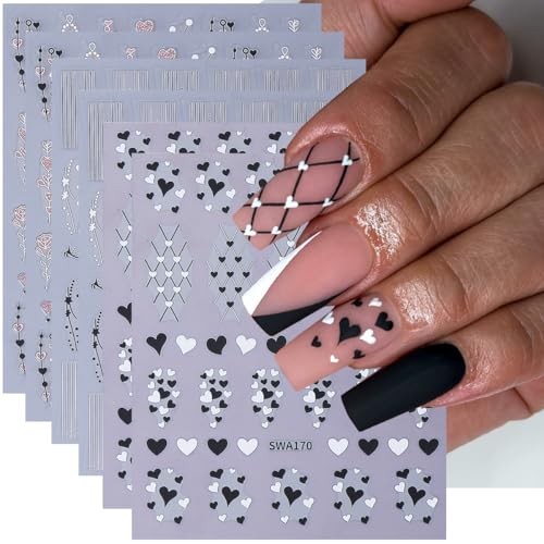 Valentine’s Day Nail Art Stickers Decals 3D Self mini heart french line