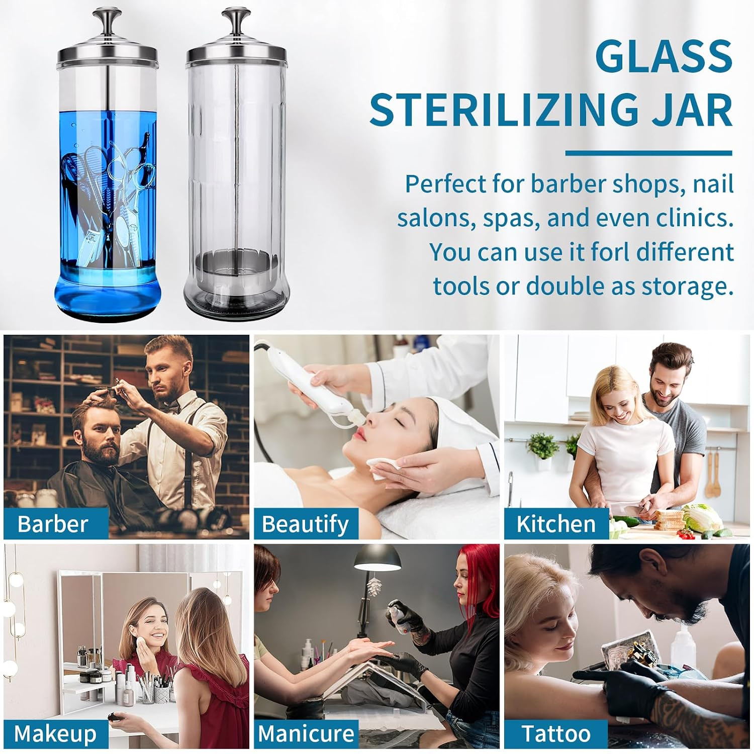 Disinfectant Sterilizer Glass Jar – Capacity 37 Oz Glass with Removable Strainer