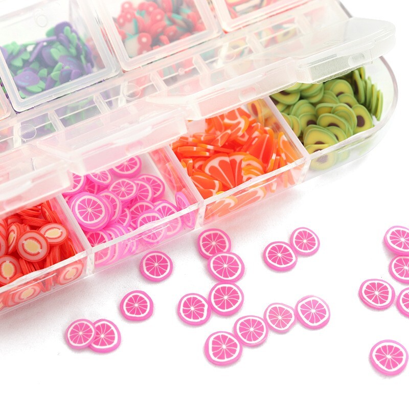 12 Grids Mixed Fruit Styles Fimo Slice Polymer DIY Nail Art Tips Sticker Decorat