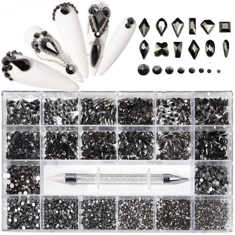Nail Art Rhinestones Kit 3D Alloy Gems Crystal Nail Art Decorations Diamonds DIY