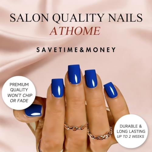 Short Square Gel Nails Press – Royal Blue – Soft Gel Fake Nails