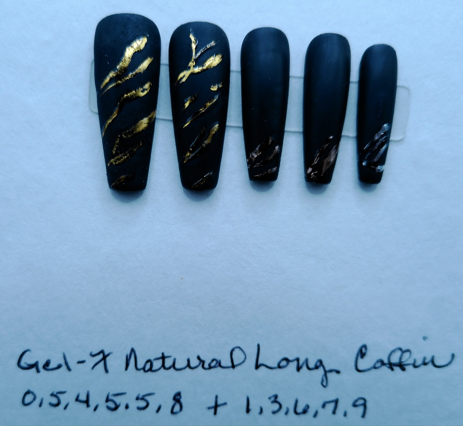 Long Coffin Gel-X Matte Black with Tri-Color Metallic Chrome – Medium Size