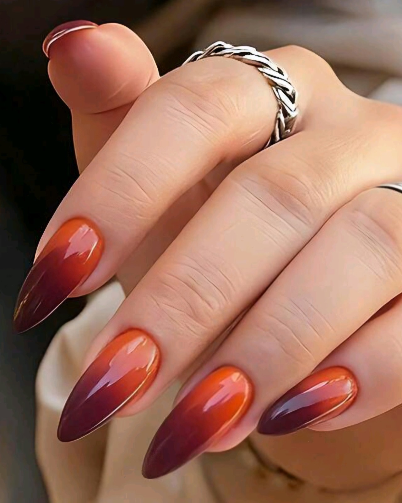 Press-On Nails Sunset Orange Ombre Summer of Love Long Shiny