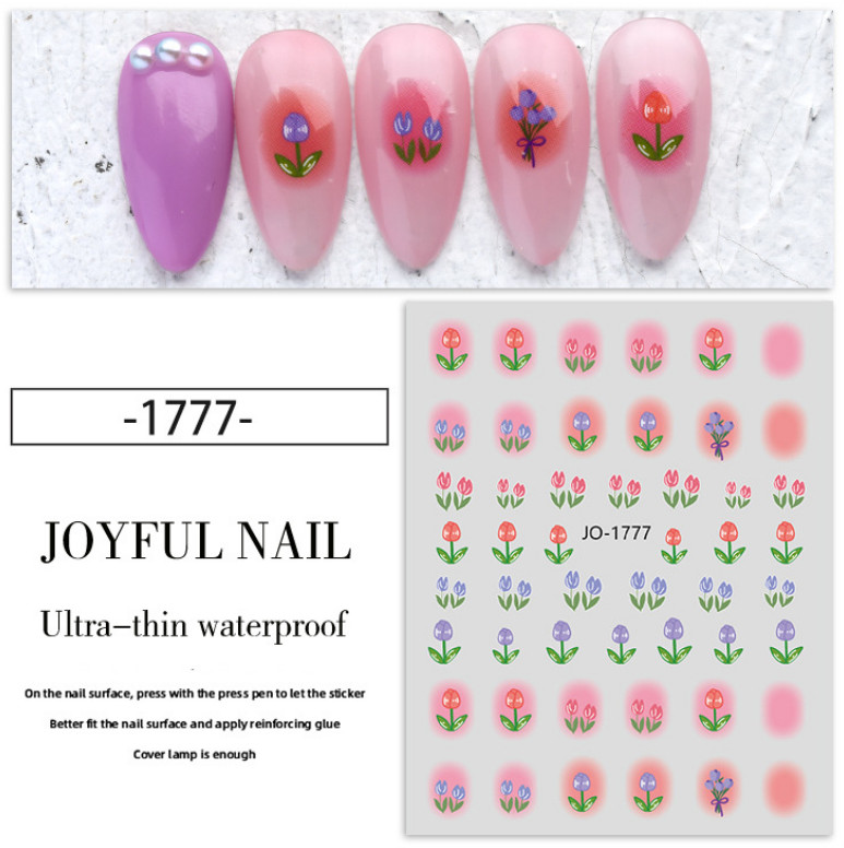 Colorful Florals Tulip Flower 3D Nail Art Sticker Elegant Pink Nail Decal NS35