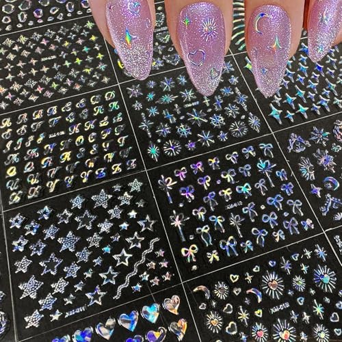 30 Sheets Aurora Nail Art Stickers Bohemian Holographic Nail Stickers Style-14