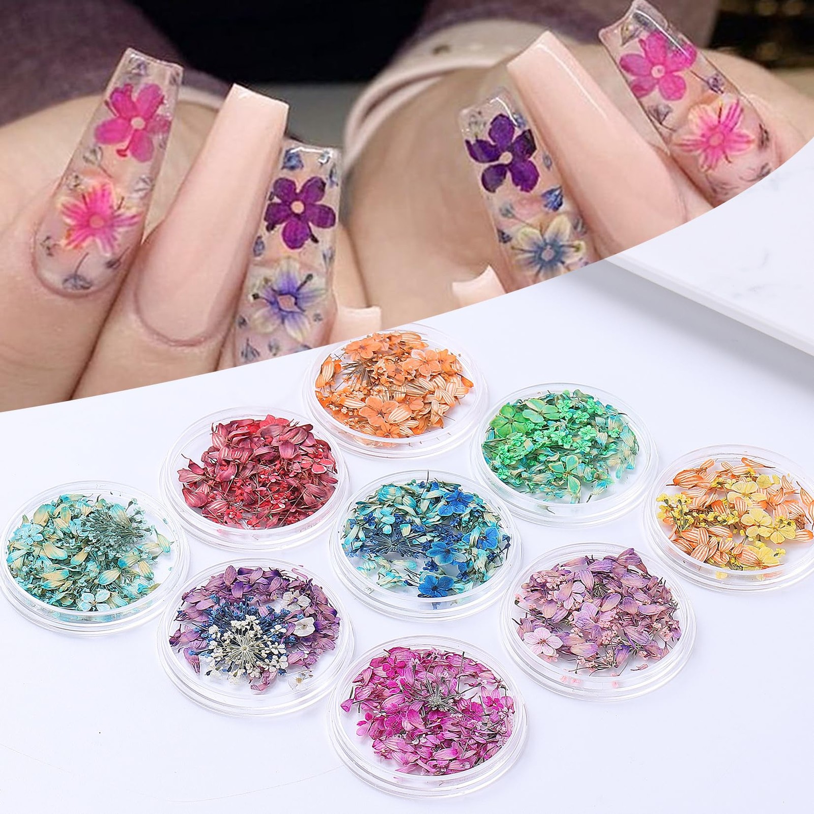 3D Dried Flowers Nail Decoration 9 Boxes 9 Colors Real Pressed Floral Leaves …