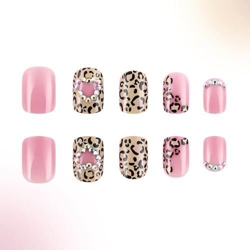 24Pcs Heart Press on Nails Short Square Valentines Day Fake Nails Style 24