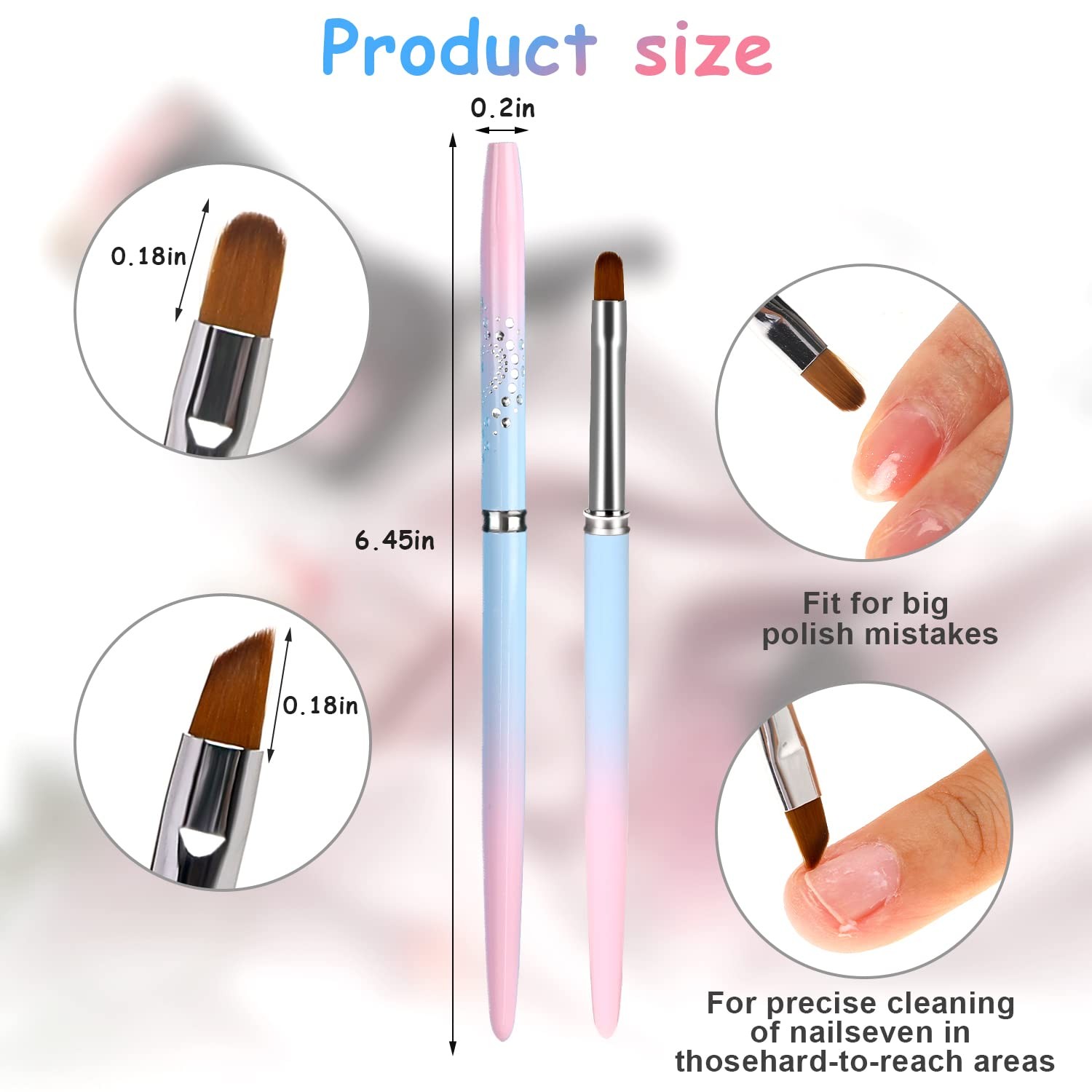 Nail Art Clean Up Brush, 2Pcs Round&Angled Nail Polish Clean Up Brush for Cle…