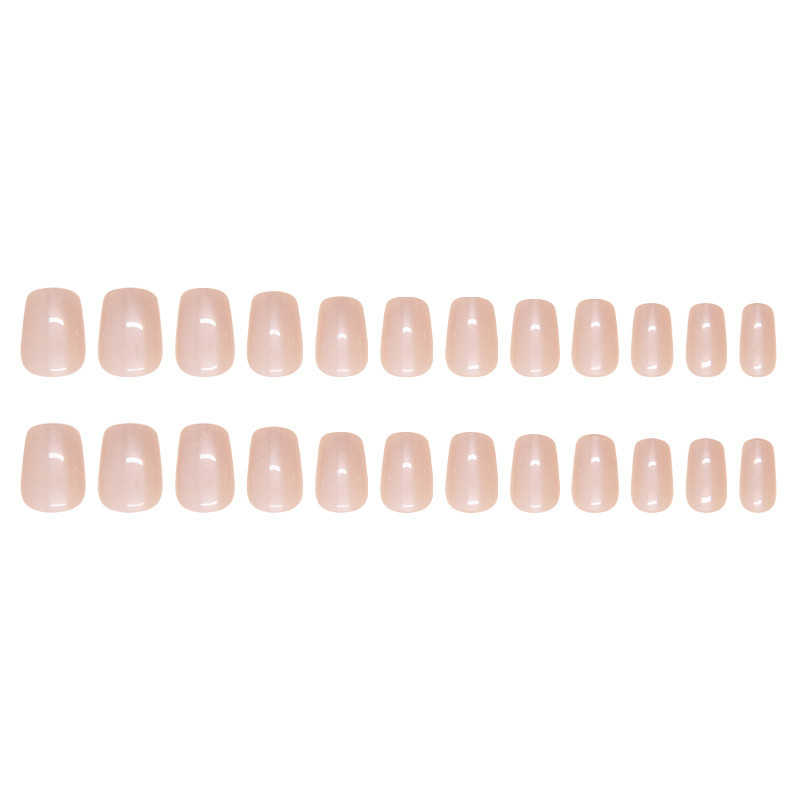 48pcs Short Square Press on Nails, Milky Nude Clear Solid Gloss Daily Manicure