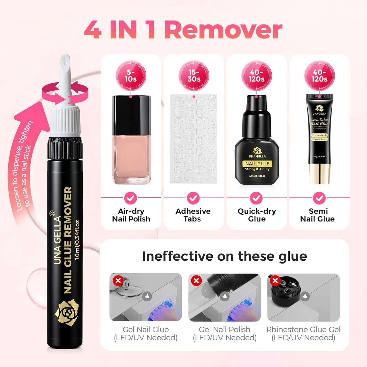 Gentle Nail Glue Remover 2 Bottles Acetone Free Press On Fake Nail Adhesive Tool